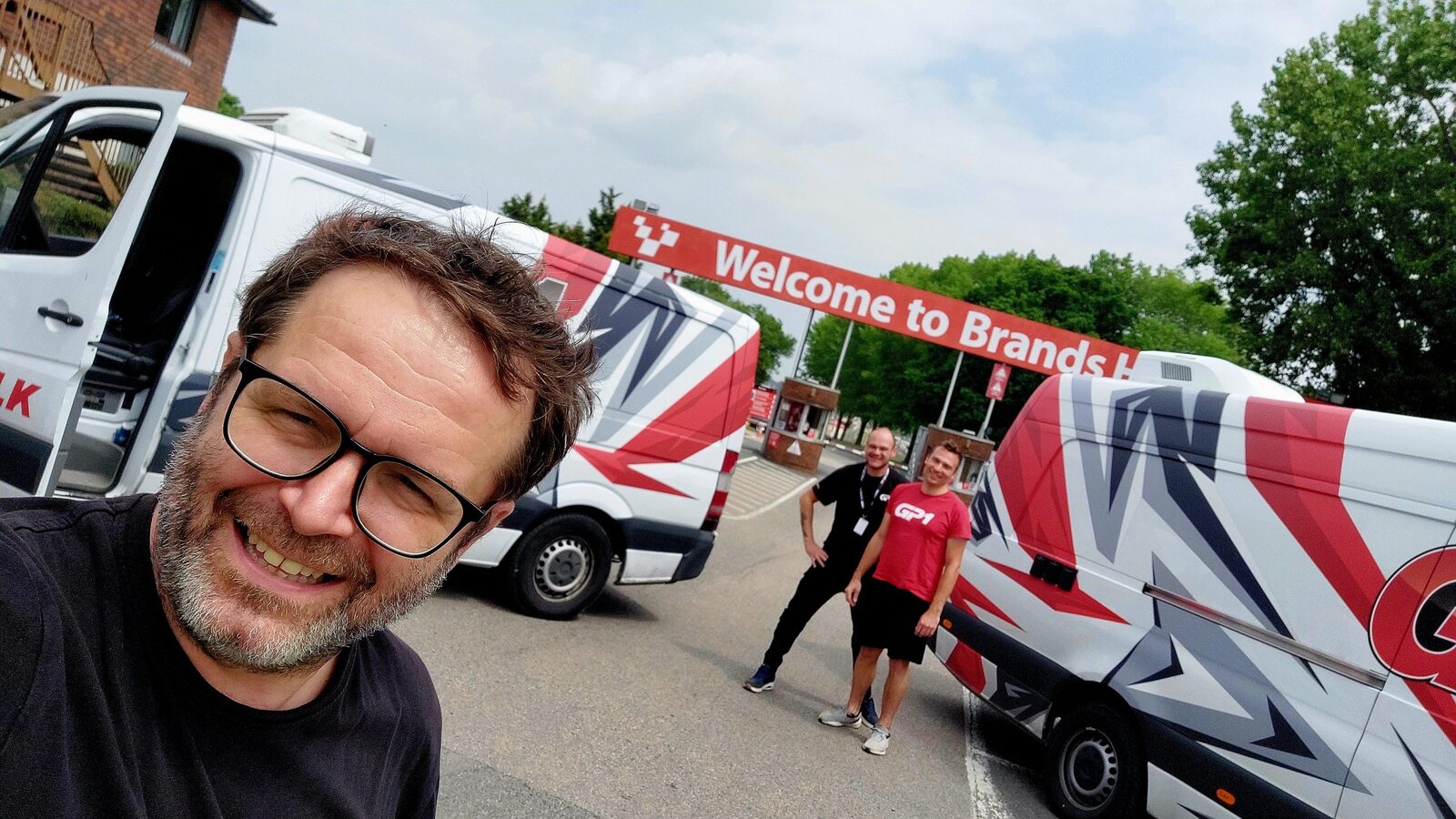 GP1 team and outside broadcast unit at Brands Hatch